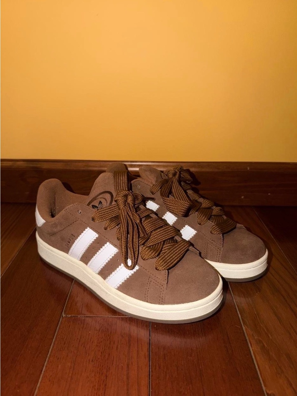 adidas Brown Suede Sneakers with White Stripes